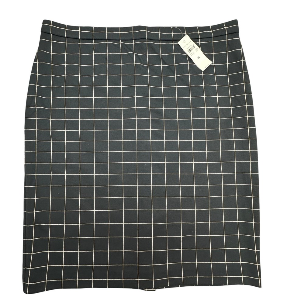 Ann Taylor Skirt Womens 18 Blue Plaid Knit Pencil Pull On Stretch Lined Workwear